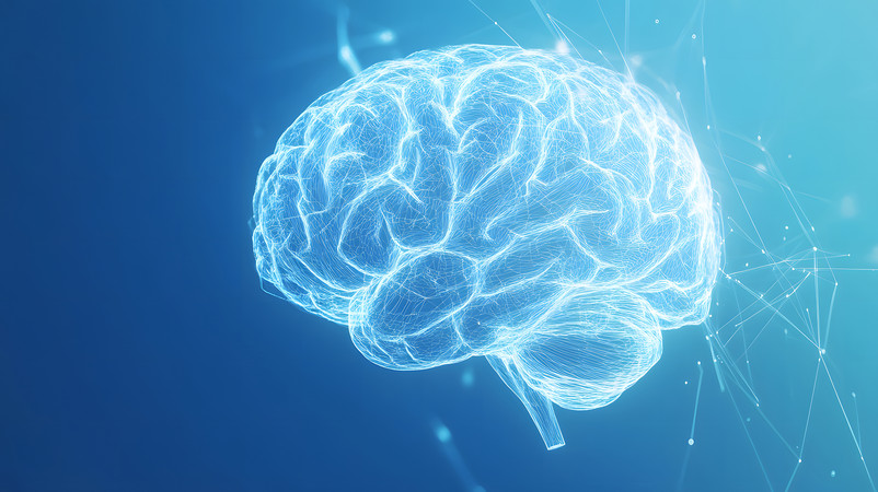 蓝色发光线条大脑脑部结构医疗科技背景 蓝色发光线条大脑脑部结构医疗科技背景