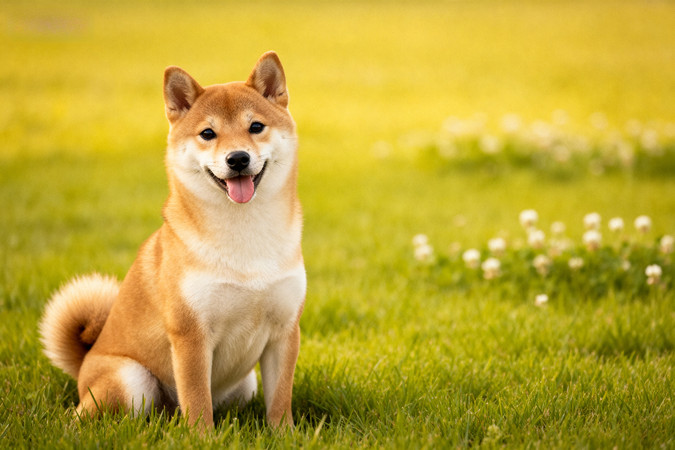 柴犬在草地上微笑的瞬间 柴犬在草地上微笑的瞬间