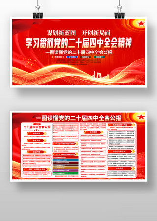 红色大气学习贯彻二十届四中全会公报展板 红色大气学习贯彻二十届四中全会公报展板