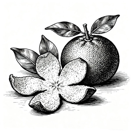 青柑与陈皮主题的线稿插画