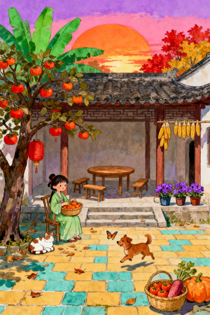 秋天二十四节气霜降卡通插画