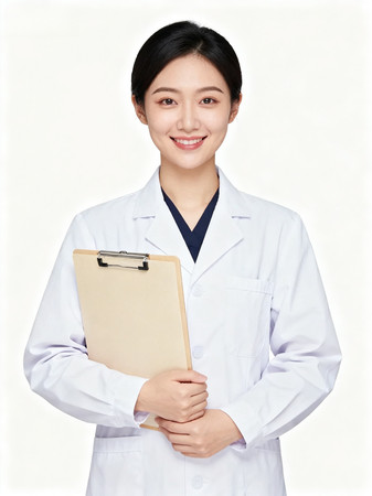 医生手持文件夹身穿白大褂微笑 医生手持文件夹身穿白大褂微笑