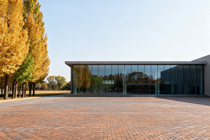 现代玻璃建筑与秋日金黄银杏树相映成趣 现代玻璃建筑与秋日金黄银杏树相映成趣