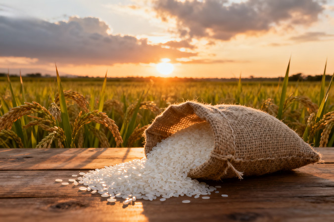 夕阳下的稻田与洒落的白米 夕阳下的稻田与洒落的白米