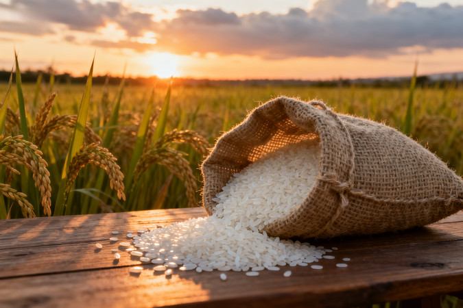 稻田日落麻袋白米洒落 稻田日落麻袋白米洒落
