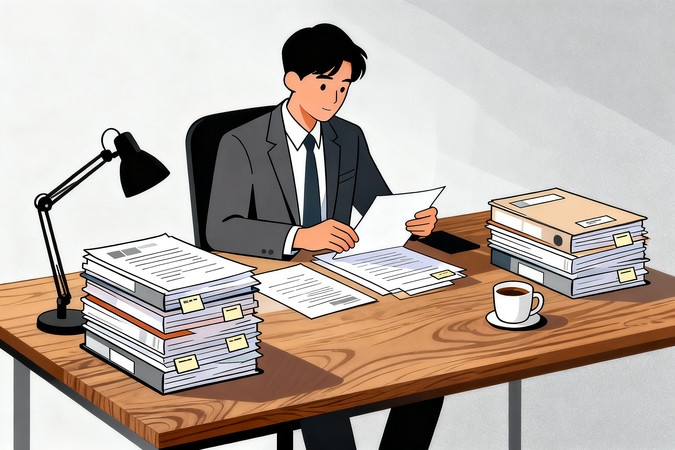 商务男士在办公桌前处理文件 商务男士在办公桌前处理文件