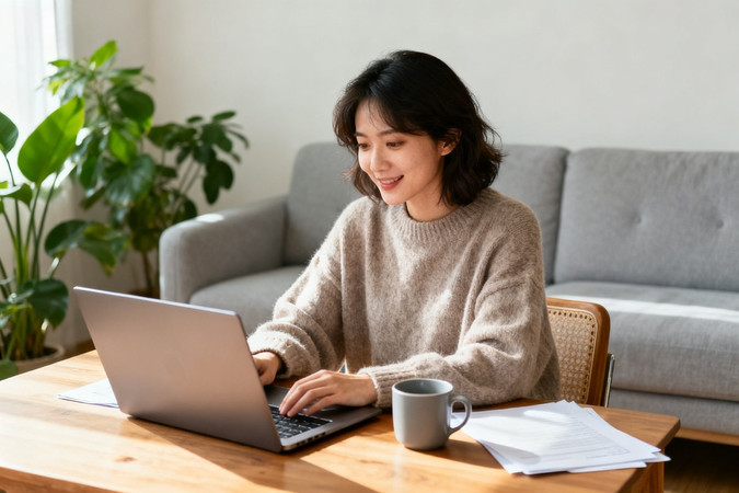 女子在室内使用笔记本电脑工作 女子在室内使用笔记本电脑工作
