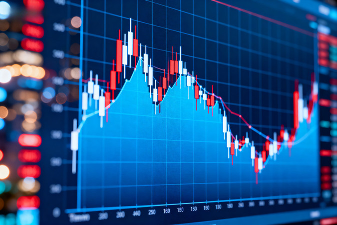 蓝色背景上的红白蜡烛图股票走势 蓝色背景上的红白蜡烛图股票走势