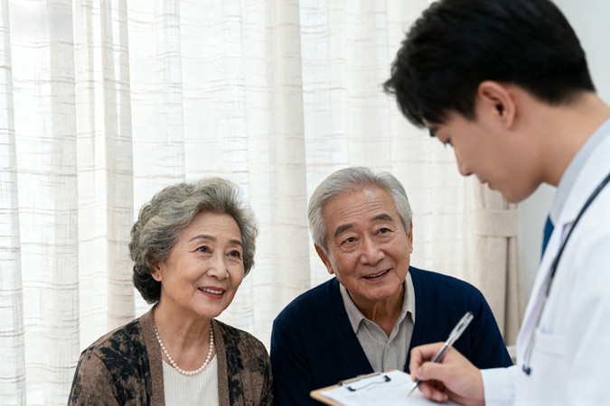 老年夫妇与医生交流健康问题 老年夫妇与医生交流健康问题