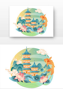 ԭ���ŷ�¥�����ɽˮ�����羰�廭