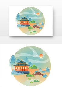 ԭ����ʽ�ŷ�ɽˮͤ�����������羰�廭