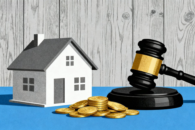 房产拍卖与金钱元素插画 房产拍卖与金钱元素插画