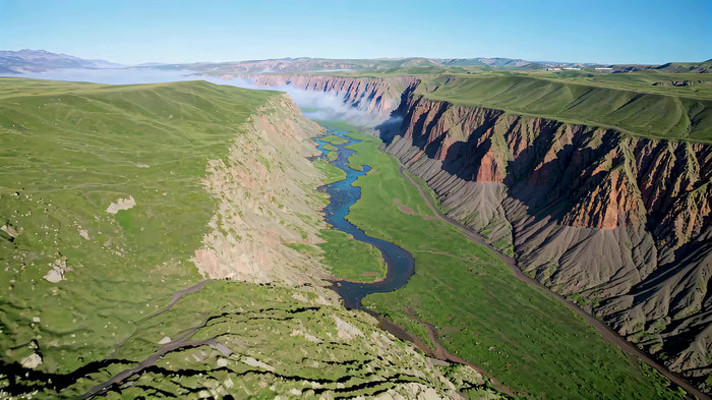 草原河流峡谷鸟瞰全景 草原河流峡谷鸟瞰全景