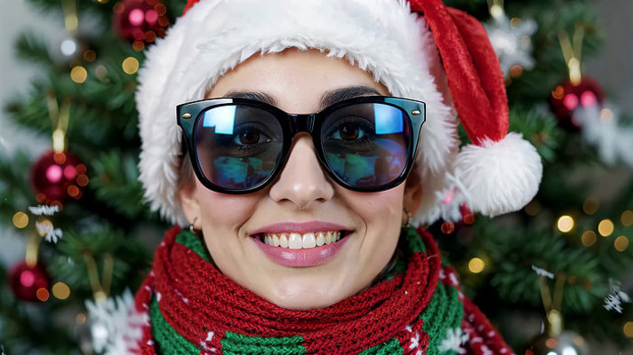 戴圣诞帽微笑女孩近景 戴圣诞帽微笑女孩近景