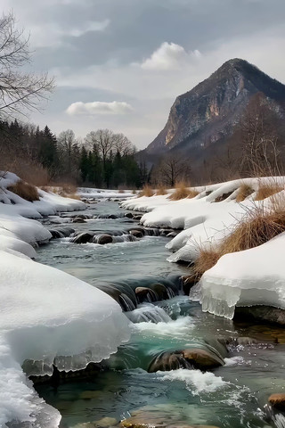 冬日山间河流风景 冬日山间河流风景
