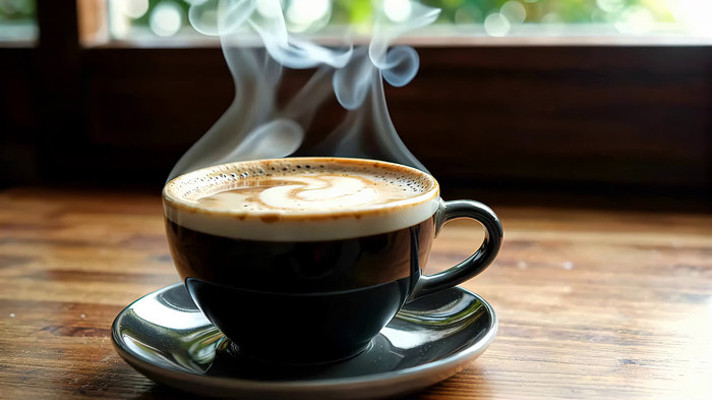 木桌上热气腾腾的咖啡 木桌上热气腾腾的咖啡