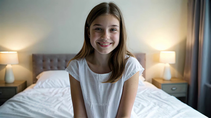 女孩卧室微笑素材 女孩卧室微笑素材