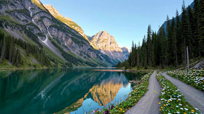山间湖泊自然风光全景 山间湖泊自然风光全景
