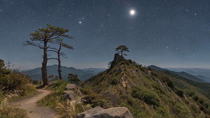 山间月夜星空风景 山间月夜星空风景