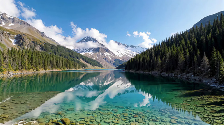 山林间清澈湖泊自然风光 山林间清澈湖泊自然风光