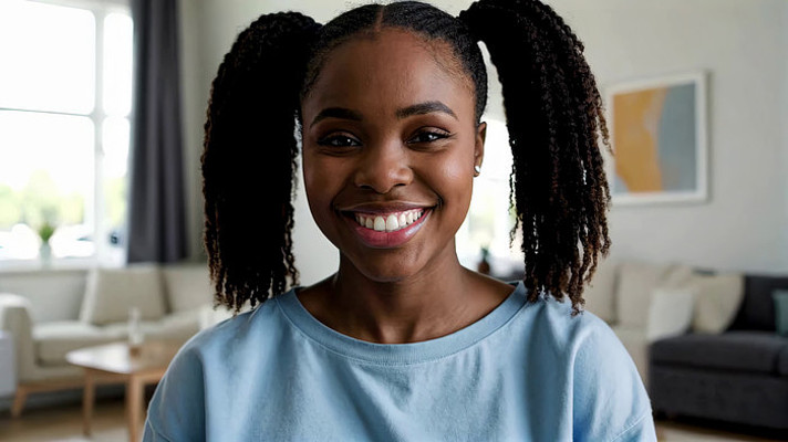 室内微笑的非洲裔女孩肖像 室内微笑的非洲裔女孩肖像