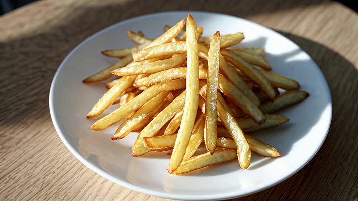 白色盘子里的炸薯条 白色盘子里的炸薯条