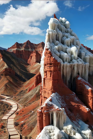 冰雪覆盖的丹霞地貌景观 冰雪覆盖的丹霞地貌景观