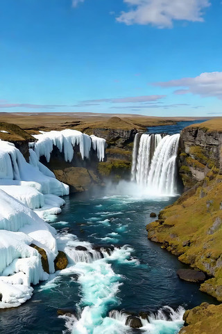 冬季冰雪覆盖的壮观瀑布景观 冬季冰雪覆盖的壮观瀑布景观