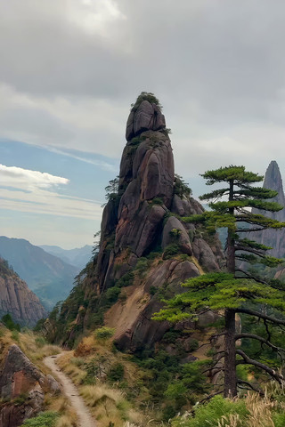 黄山奇峰与山间小径风景 黄山奇峰与山间小径风景
