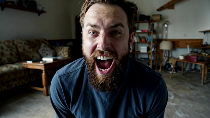 男子室内张嘴情绪激动特写 男子室内张嘴情绪激动特写