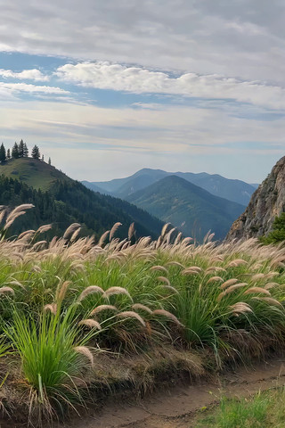 山间草地山脉自然风景 山间草地山脉自然风景
