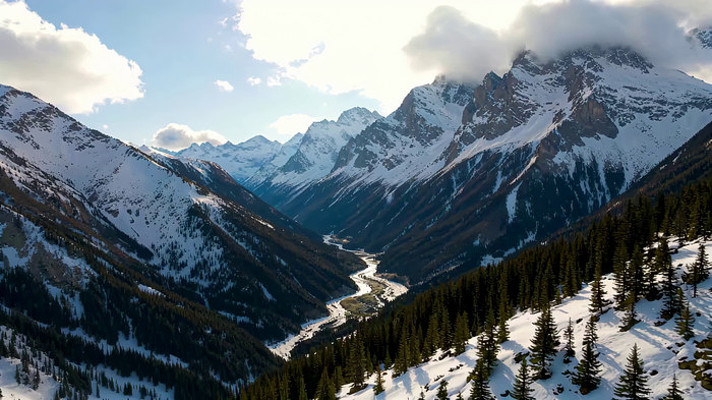 雪山森林自然风光全景 雪山森林自然风光全景