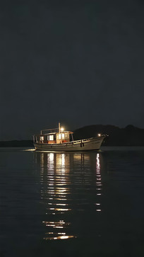 ҹ��ˮ�溽�еĴ�ֻ