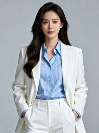 白西装蓝衬衫职场风女性形象 白西装蓝衬衫职场风女性形象