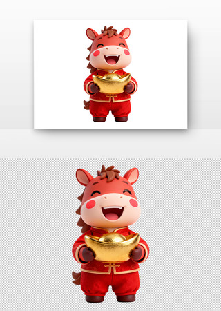 卡通小马形象捧金元宝元素 卡通小马形象捧金元宝元素