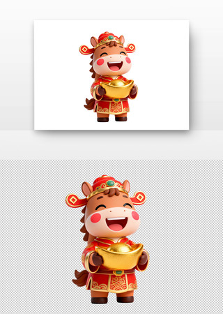 卡通马形象手持金元宝身着红衣 卡通马形象手持金元宝身着红衣