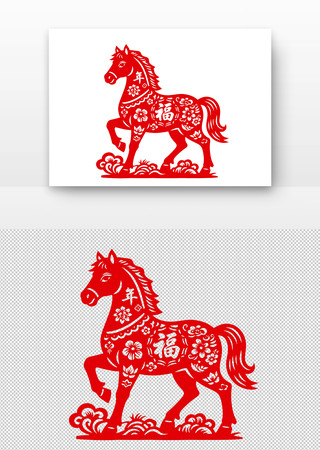 红底剪纸马 红底剪纸马