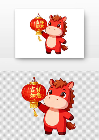 红马持吉祥灯笼的卡通形象 红马持吉祥灯笼的卡通形象
