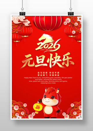 大气创意2026年马年元旦新年宣传海报 大气创意2026年马年元旦新年宣传海报
