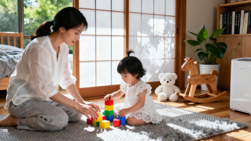 在室内玩积木的母女 在室内玩积木的母女