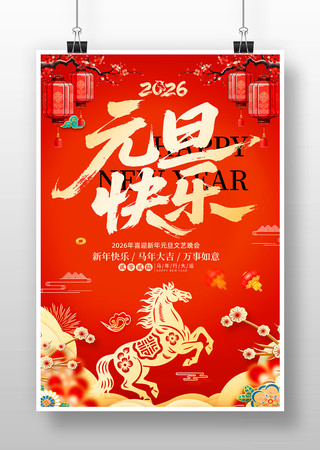 2026马年新春新年元旦快乐海报 2026马年新春新年元旦快乐海报