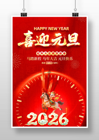 2026马年新年喜迎元旦海报 2026马年新年喜迎元旦海报