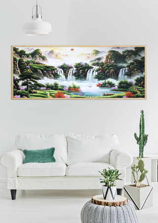 高山流水瀑布油画图 高山流水瀑布油画图