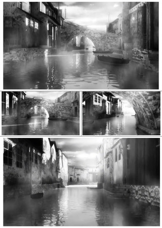 江南水乡穿梭动画黑白素材 江南水乡穿梭动画黑白素材