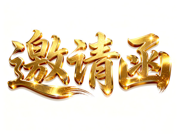 3D渲染立体金箔风金属字邀请函艺术字设计 3D渲染立体金箔风金属字邀请函艺术字设计