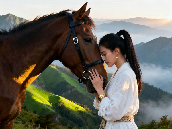 美女与骏马的山野留影 美女与骏马的山野留影