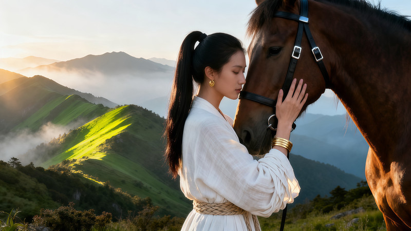 美女与骏马的山野留影 美女与骏马的山野留影