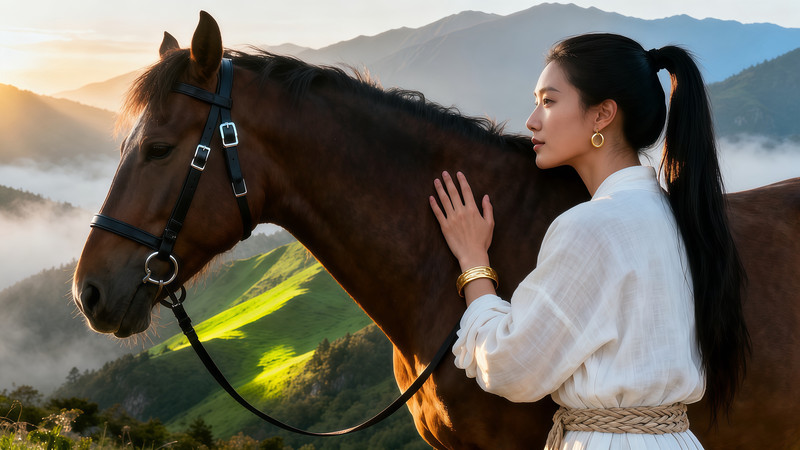 美女与骏马的山野留影 美女与骏马的山野留影