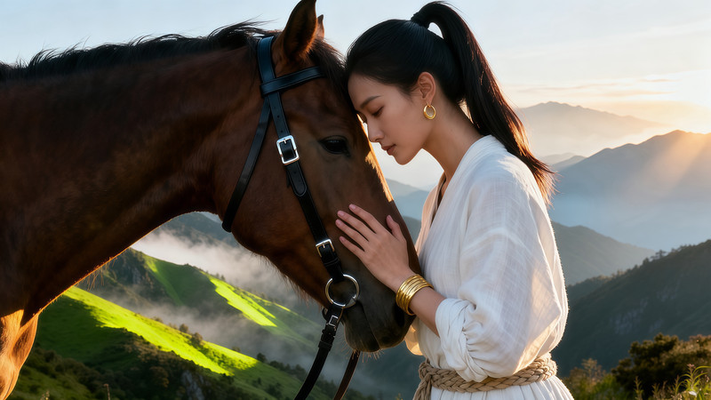 美女与良驹的山野留影 美女与良驹的山野留影