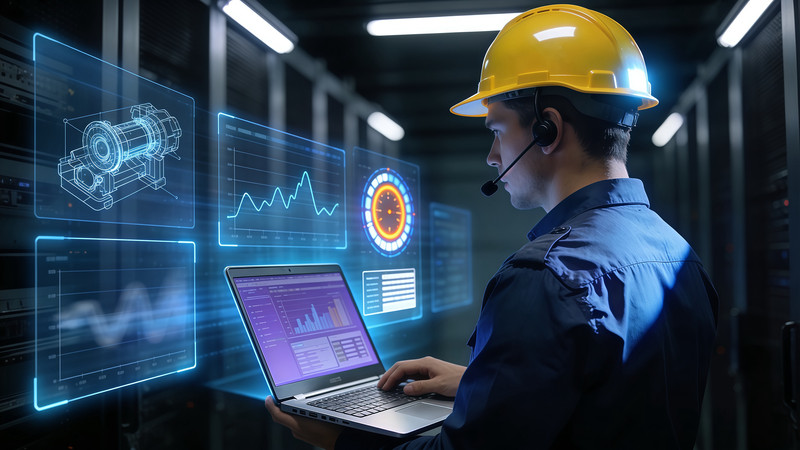 男性工程师在操作全息投影屏幕 男性工程师在操作全息投影屏幕